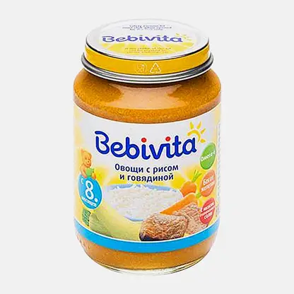 Пюре овощи с рисом и говядиной с 8 месяцев Bebivita 190г