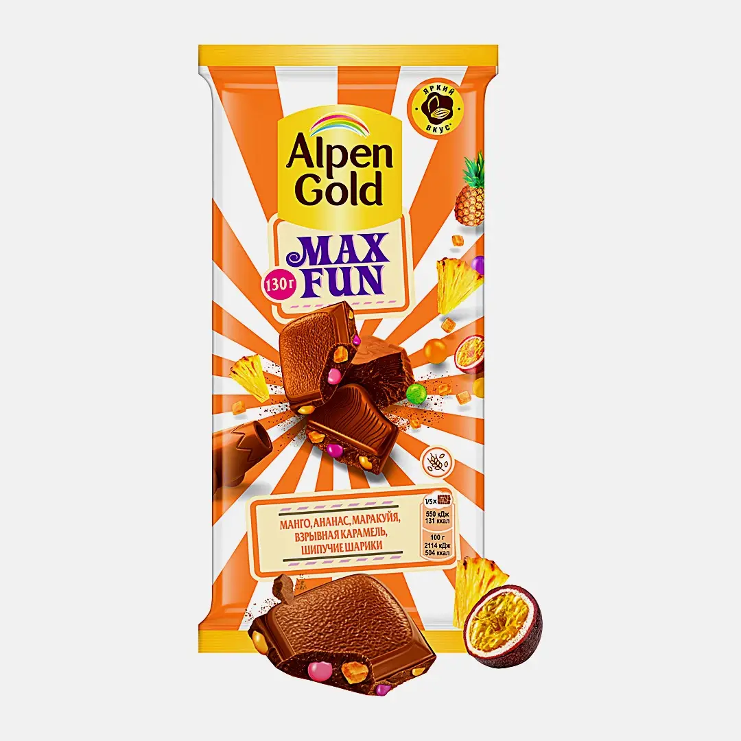 Шоколад Alpen Gold Max Fun Манго ананас маракуйя взрывная карамель шипучие шарики 140г Шоколад Alpen Gold Max Fun Манго ананас маракуйя взрывная карамель шипучие шарики 140г