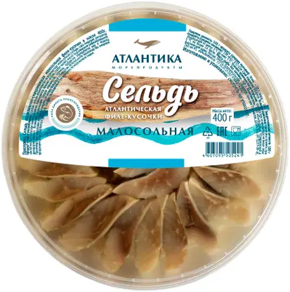 Изображение товара Сельдь Атлантик кусочки филе малосольный в масле 400г