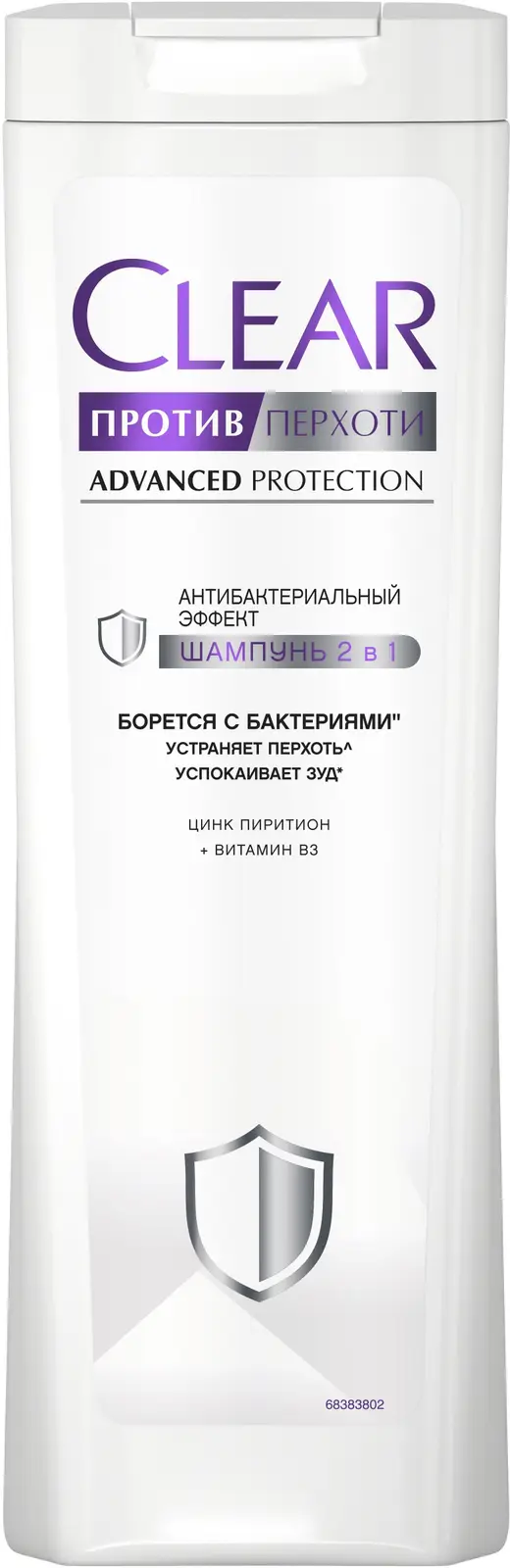 Изображение товара Шампунь против перхоти Clear 2 в 1 с цинком и витамином В3 380 мл для всех типов волос женский