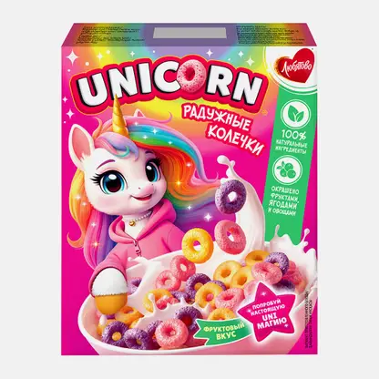 Готовый завтрак Unicorn Радужные колечки с фруктовым вкусом 195г