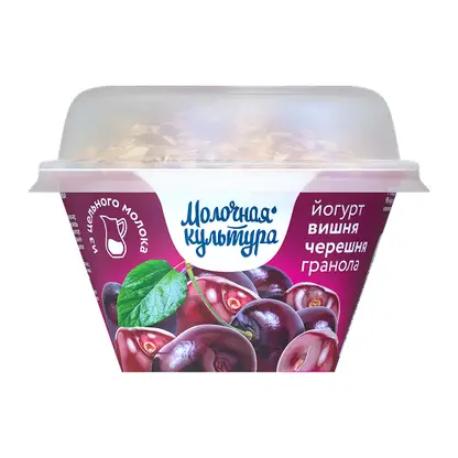 Изображение товара Йогурт со вкусом Вишня-черешня-гранола Молочная культура 2.7-3.5% 130г Изображение товара Йогурт со вкусом Вишня-черешня-гранола Молочная культура 2.7-3.5% 130г