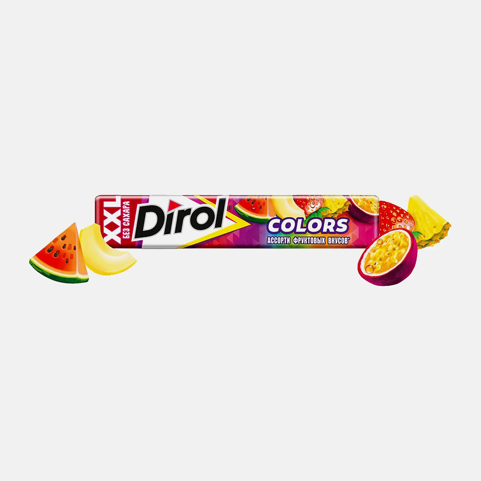 Изображение товара Жевательная резинка Dirol Colors XXL ассорти фруктовых вкусов 19г Изображение товара Жевательная резинка Dirol Colors XXL ассорти фруктовых вкусов 19г