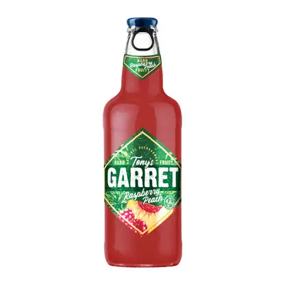 Изображение товара Пивной напиток Tonys Garret Hard Raspberry-Peach пастеризованный 4.6% 400мл
