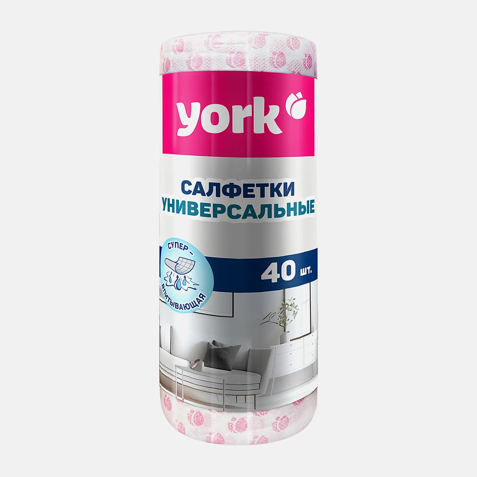 Салфетки York вискозные рулонные Тюльпан 40шт 25*40см