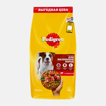 Сухой корм для взрослых собак маленьких пород с говядиной Pedigree 13кг
