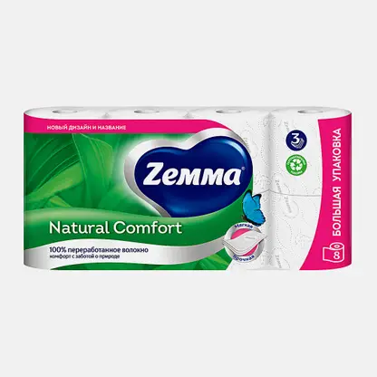 Туалетная бумага Zewa Natural Comfort 3 слоя 8 рулонов в ассортименте