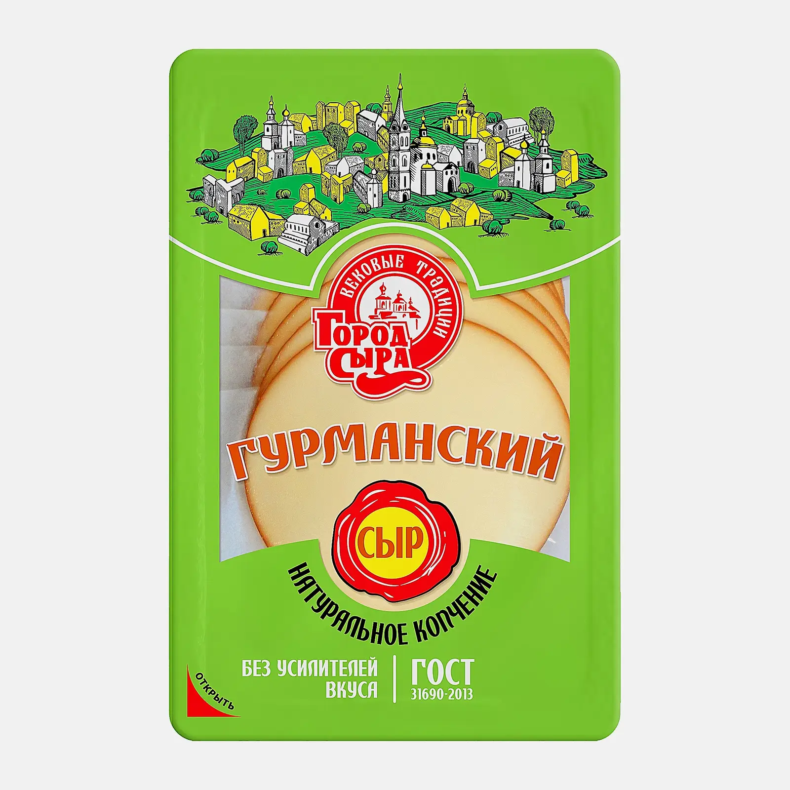 Изображение товара Гурманский сыр Город сыра 40% нарезка 150г натуральный копчёный