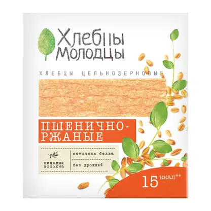 Изображение товара Хлебцы хрустящие пшенично-ржаные цельнозерновые Хлебцы молодцы 100г