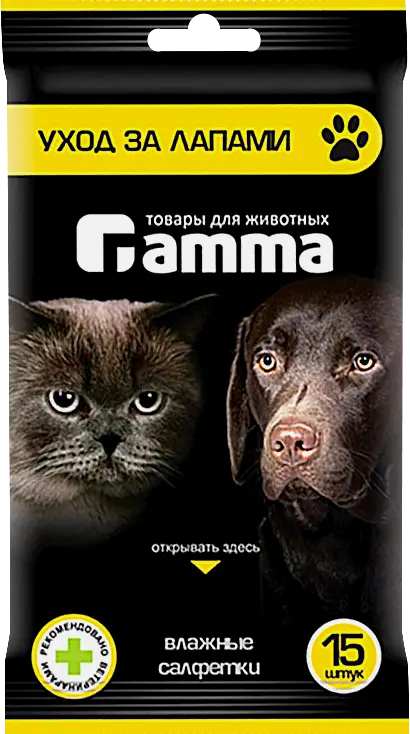 Салфетки влажные для животных Gamma Уход за лапами 15шт в ассортименте Салфетки влажные для животных Gamma Уход за лапами 15шт в ассортименте