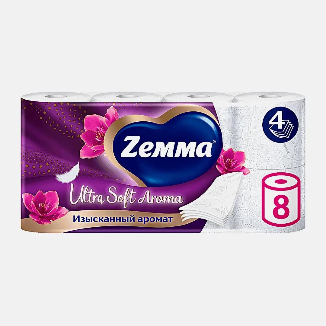 Туалетная бумага 4 слоя 8 рулонов Aroma Ultra Soft Zemma