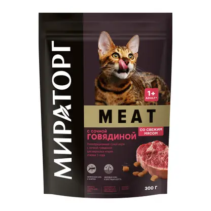 Изображение товара Сухой корм для взрослых кошек Мираторг Meat говядина 300г
