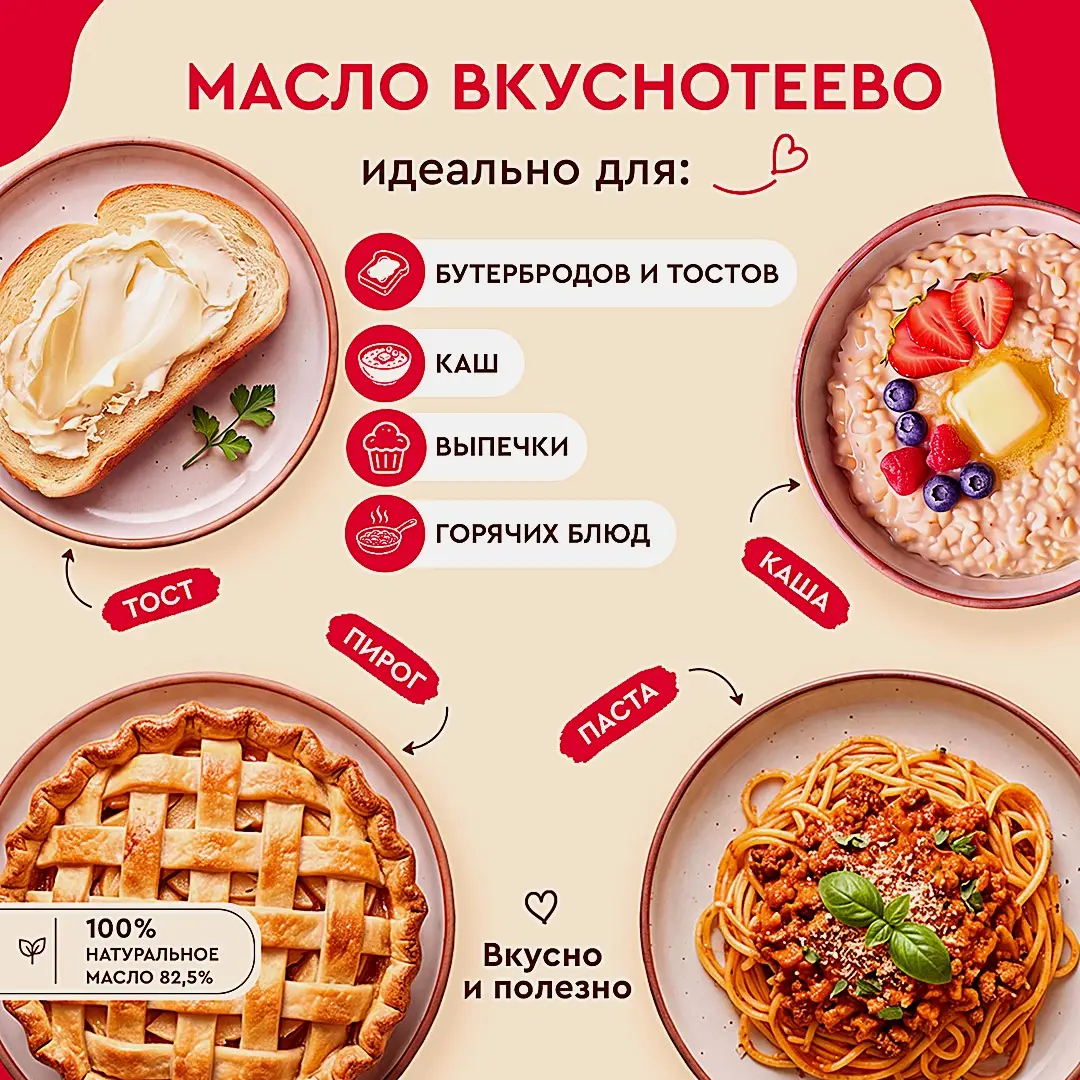Масло сливочное Вкуснотеево Традиционное 82.5% 180г