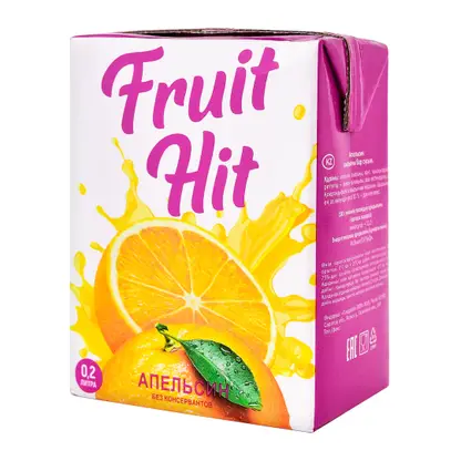 Изображение товара Напиток Fruit Hit Апельсиновый сокосодержащий 200мл Изображение товара Напиток Fruit Hit Апельсиновый сокосодержащий 200мл