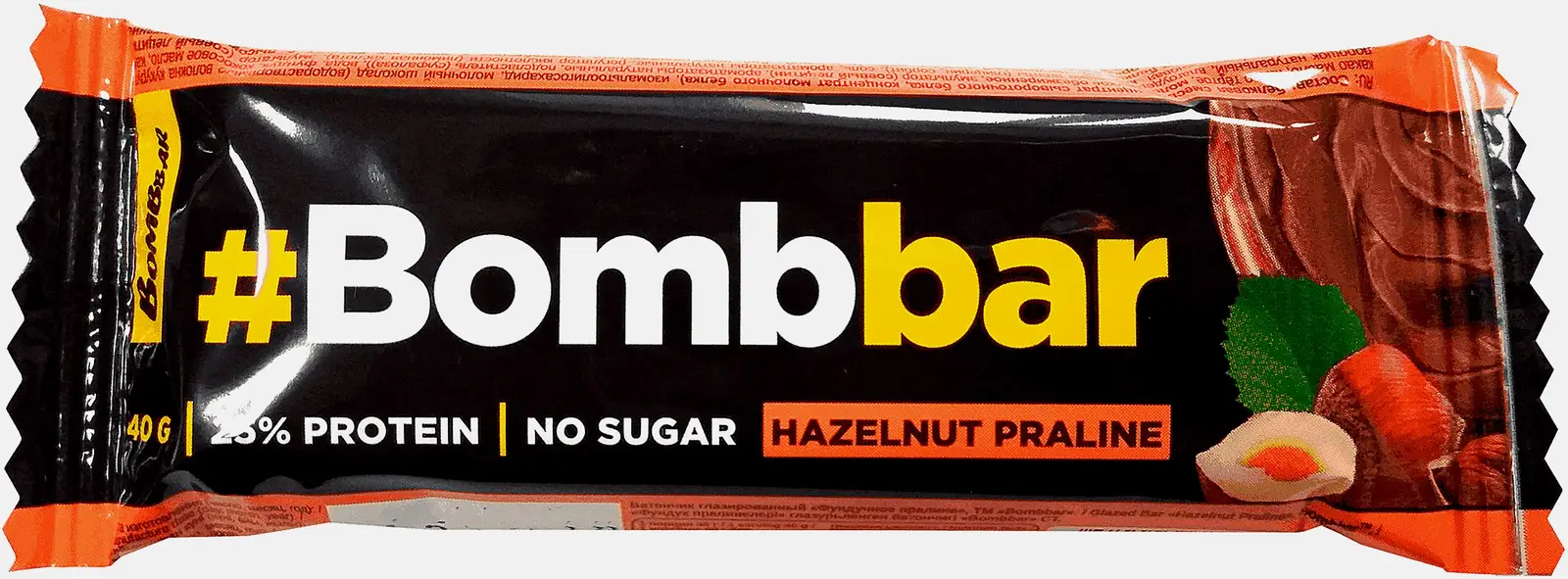 Изображение товара Протеиновый батончик Bombbar Фундучное пралине 40г без сахара