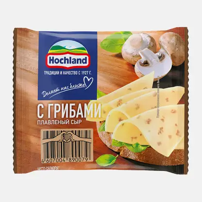 Сыр плавленый Hochland с грибами ломтики 55% 150г