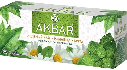 Изображение товара Зеленый чай Akbar с ромашкой и мятой 25 пакетиков по 50 г