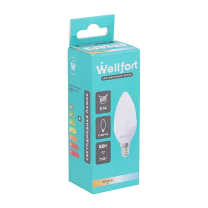 Изображение товара Лампа светодиодная Wellfort свеча 8Вт Е14 тёплый