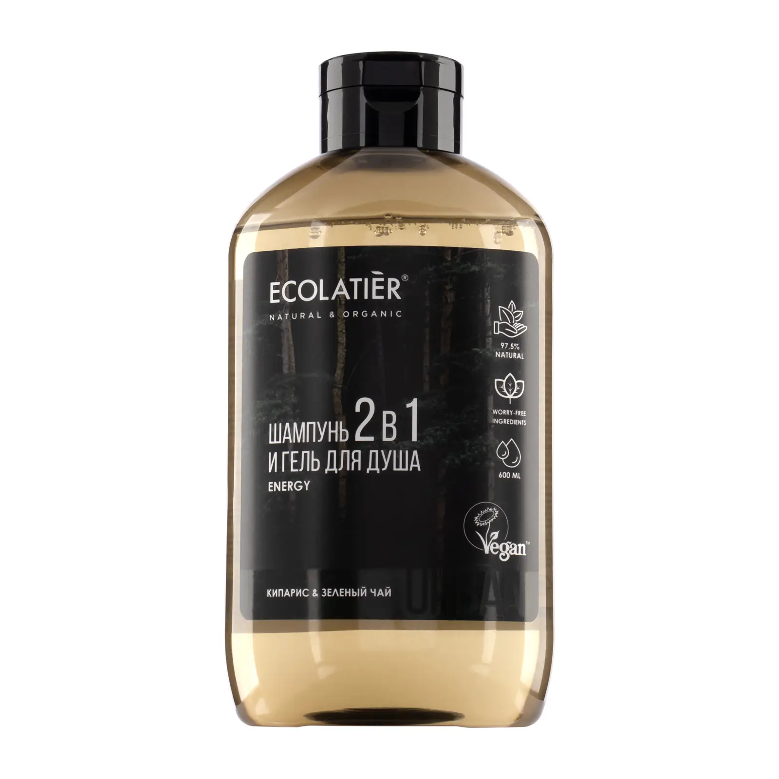 Гель для душа и шампунь Ecolatier 2в1 мужской кипарис и зеленый чай 600мл
