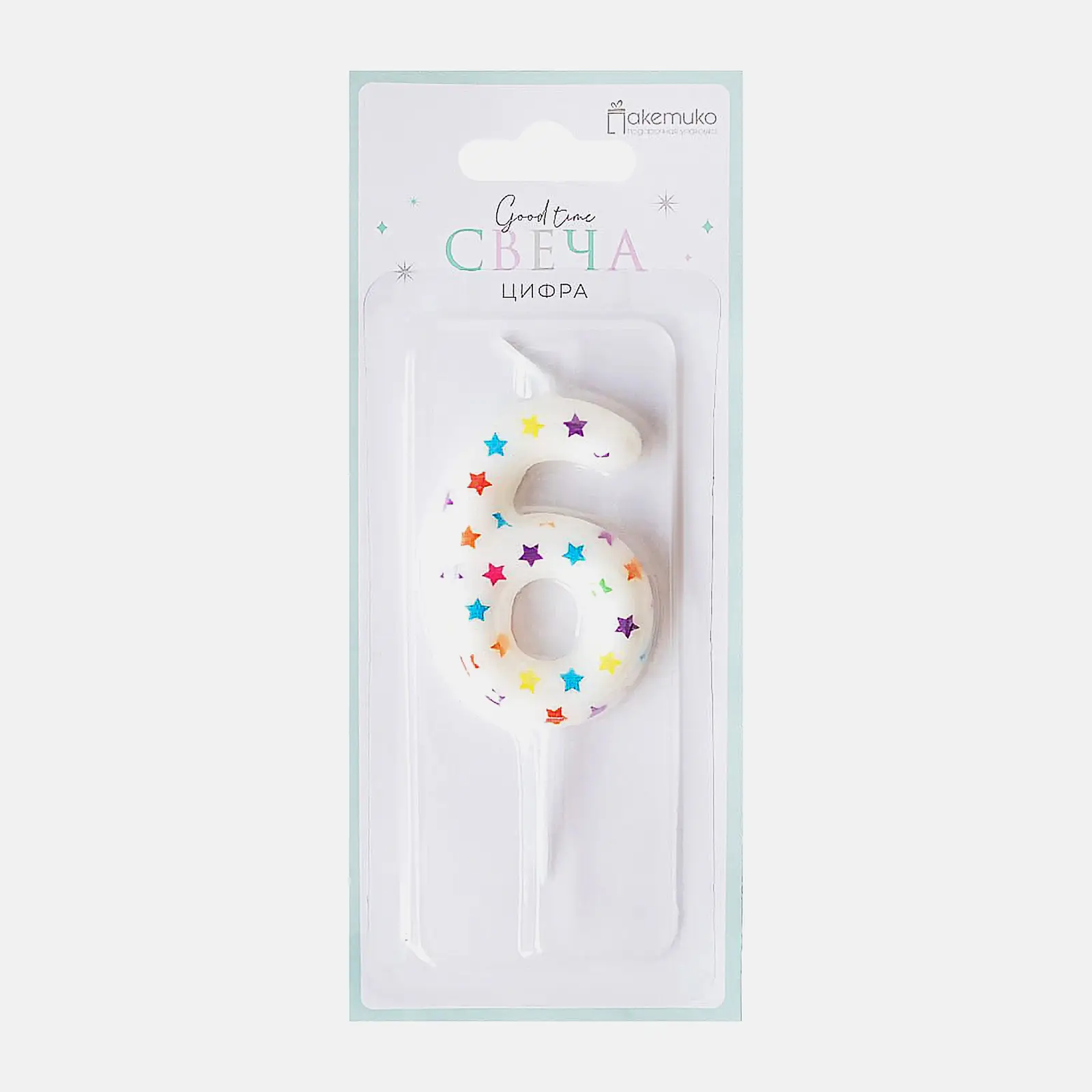 Свеча-цифра 6 Пакетико Happy Birthday