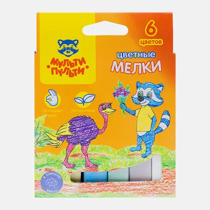 Цветные мелки 6 цветов Мульти-Пульти Енот Рельеф-Центр
