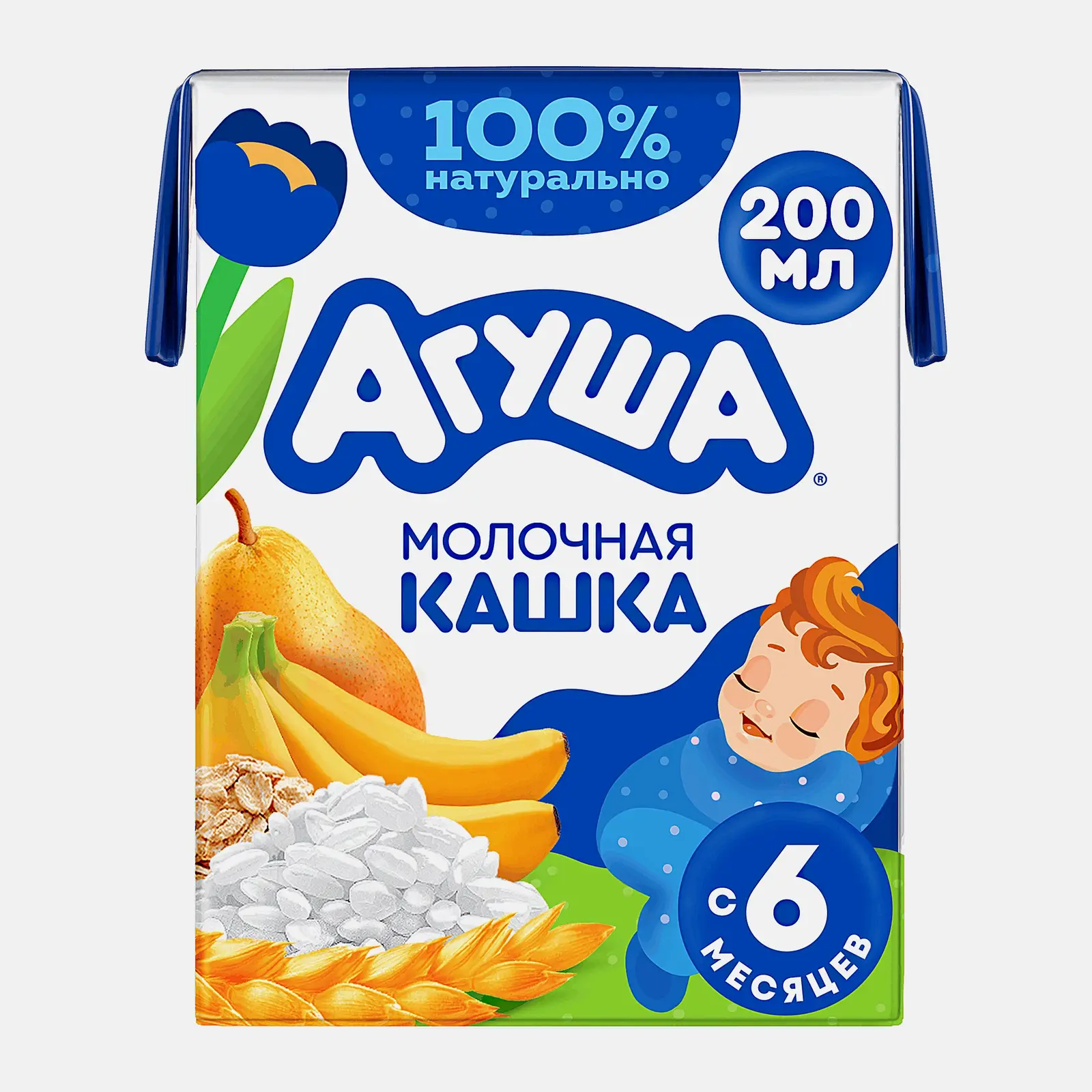 Изображение товара Каша Агуша Засыпай-ка молочно-злаковая с грушей и бананом 2.7% 200мл