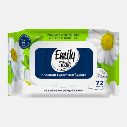 Влажная туалетная бумага очищает и увлажняет Emily Style 72шт