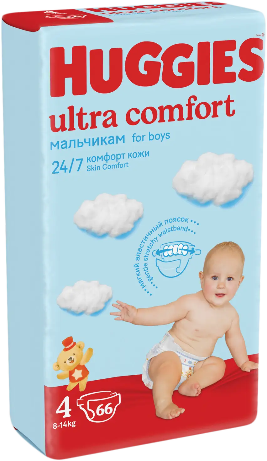 Подгузники для мальчиков Huggies Ultra Comfort р.4 8-14кг 66шт