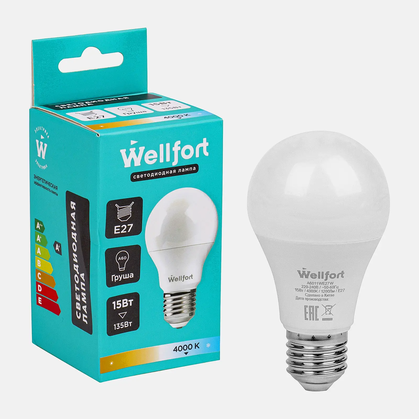 Изображение товара Лампа светодиодная Wellfort груша 15Вт Е27 холодный свет