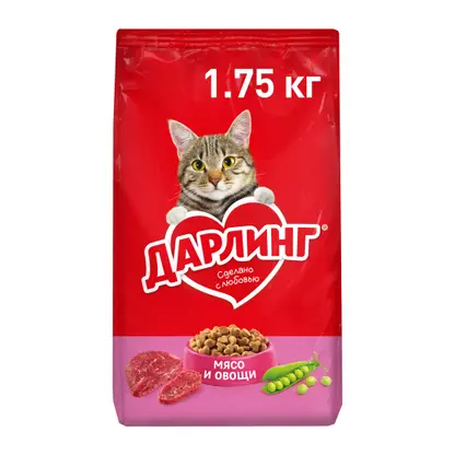 Изображение товара Сухой корм для взрослых кошек Дарлинг для ежедневного кормления с мясом и овощами 1.75кг