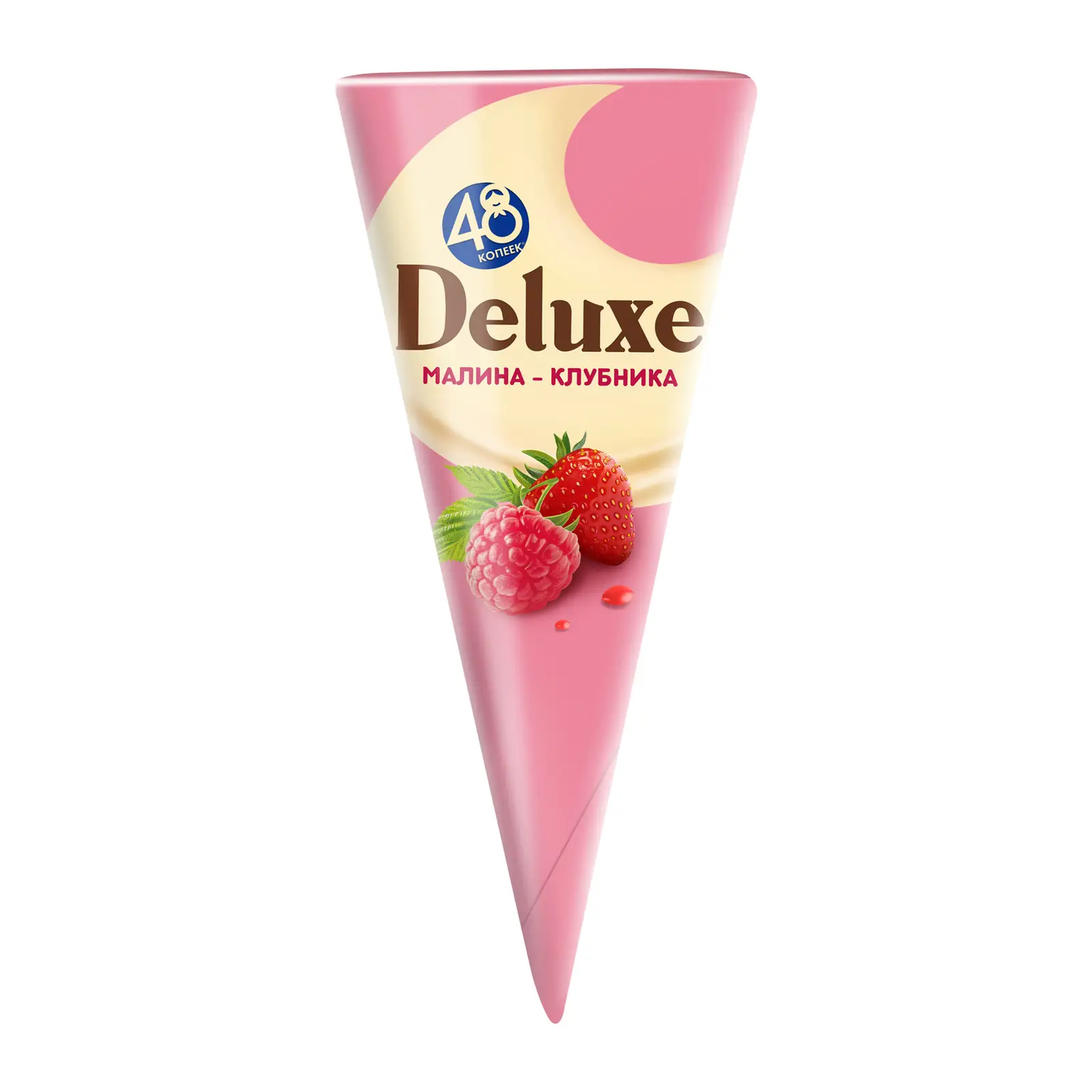 Изображение товара Мороженое 48 Копеек Deluxe Малина-клубника в рожке 78г