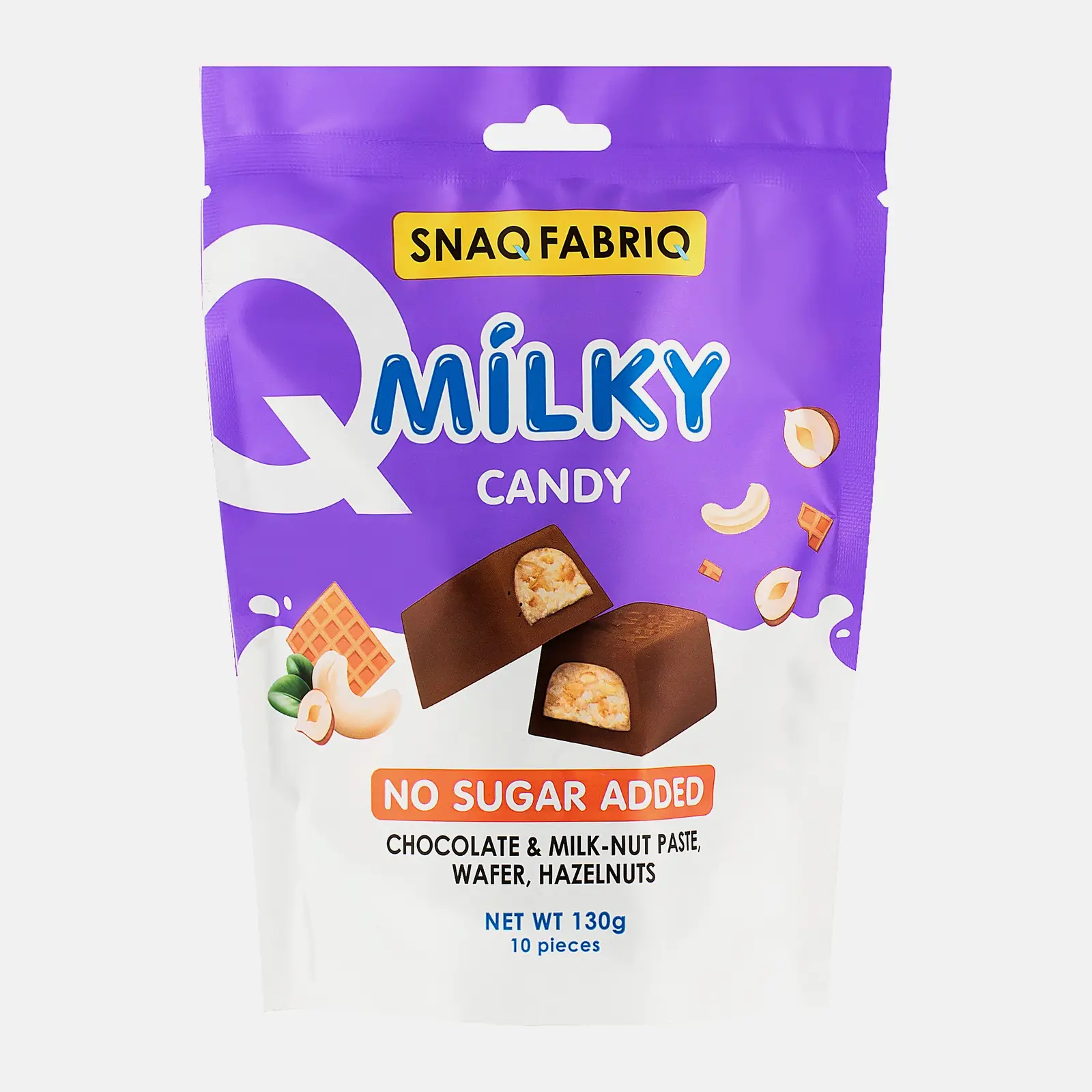 Изображение товара Молочный шоколад Snaqfabriq без сахара с орехами и вафлей 130г