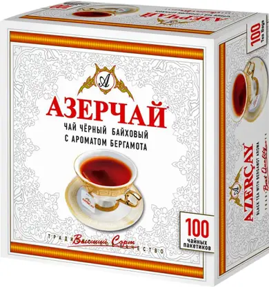 Изображение товара Чай черный Азерчай с ароматом бергамота 100пак 200г