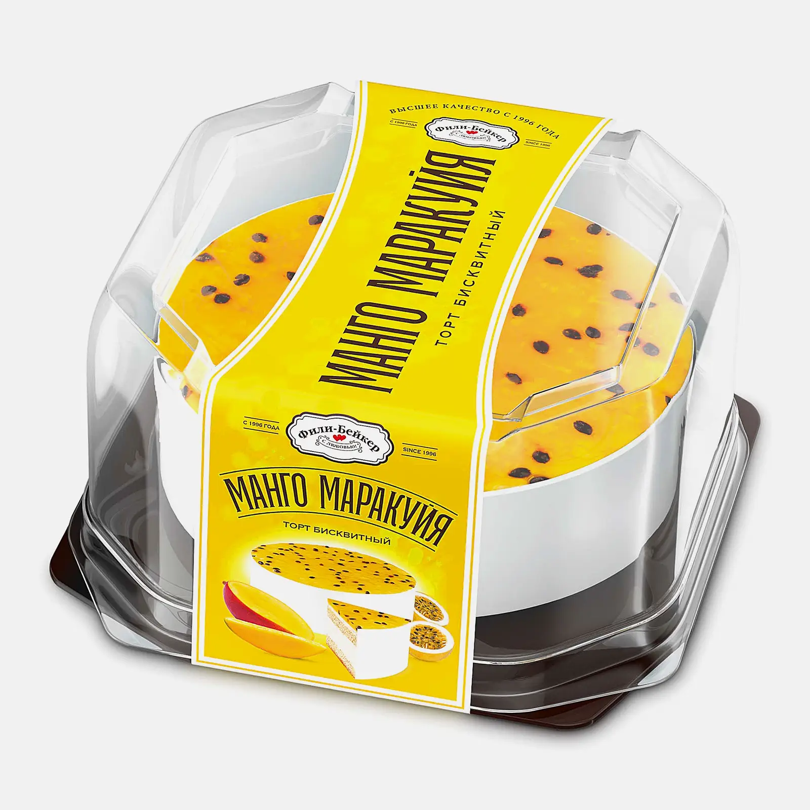 Изображение товара Торт бисквитный Манго-маракуйя 530г Фили-Бейкер натуральный фруктовый десерт