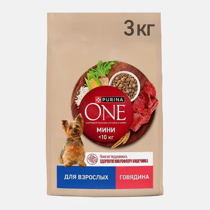Сухой корм для взрослых мини собак с говядиной и рисом Purina ONE 3кг