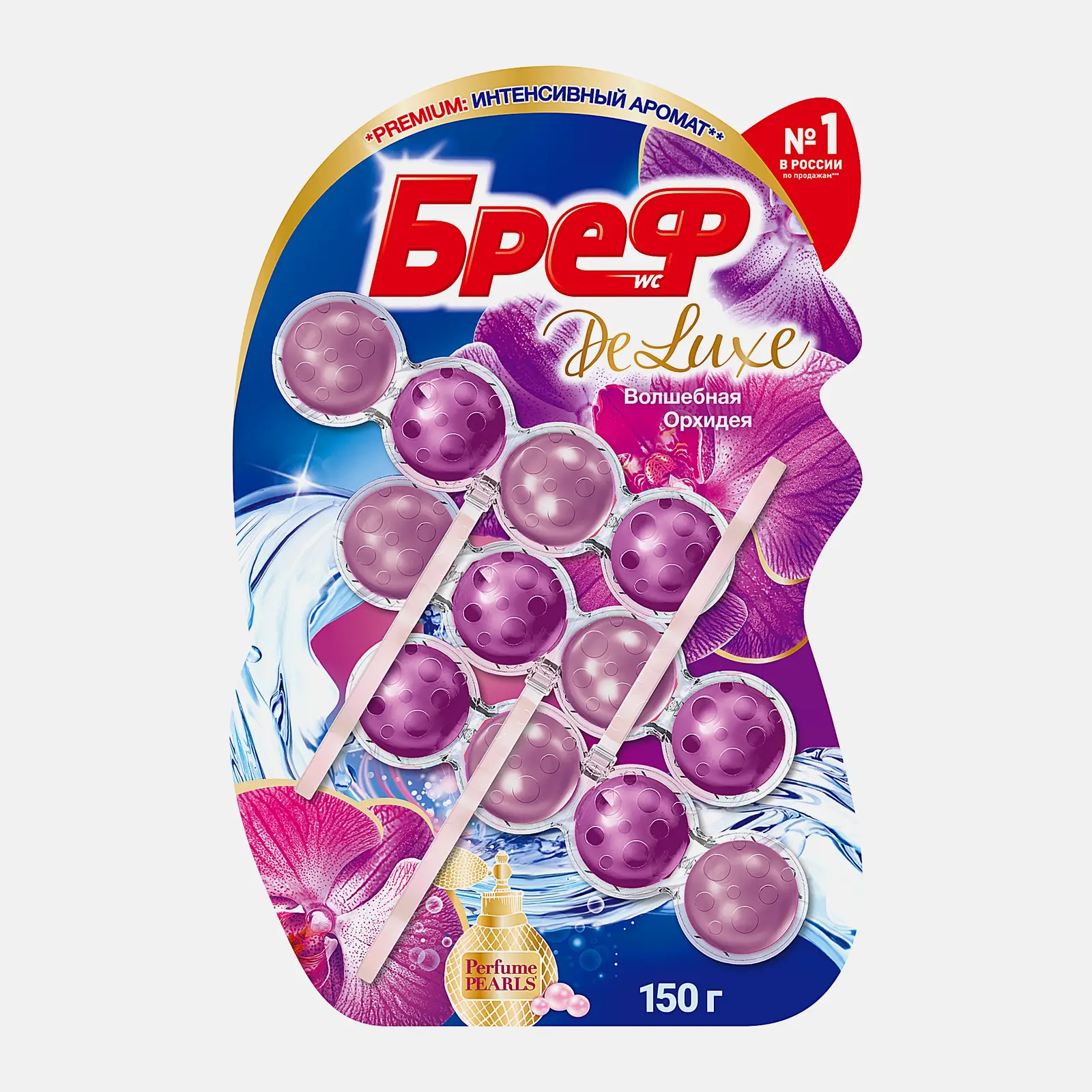 Изображение товара Туалетный блок Бреф Делюкс Волшебная орхидея 3шт 50г эффект очищения и свежести