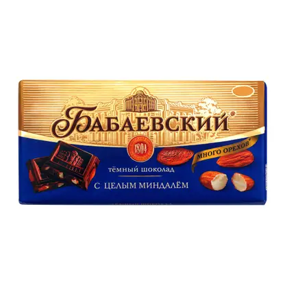 Изображение товара Шоколад Бабаевский темный с миндалем 90 г натуральный кубик сладость для гурманов