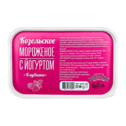 Изображение товара Мороженое Козельское молоко пломбир йогурт клубника 270г