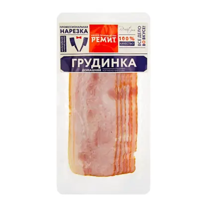 Изображение товара Грудинка Ремит Домашняя копчено-вареная нарезка 150 г мясная деликатесная