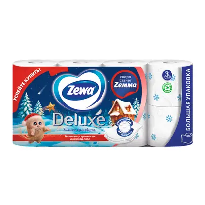 Изображение товара Туалетная бумага Zewa Deluxe без аромата 3 слоя 8 рулонов в ассортименте