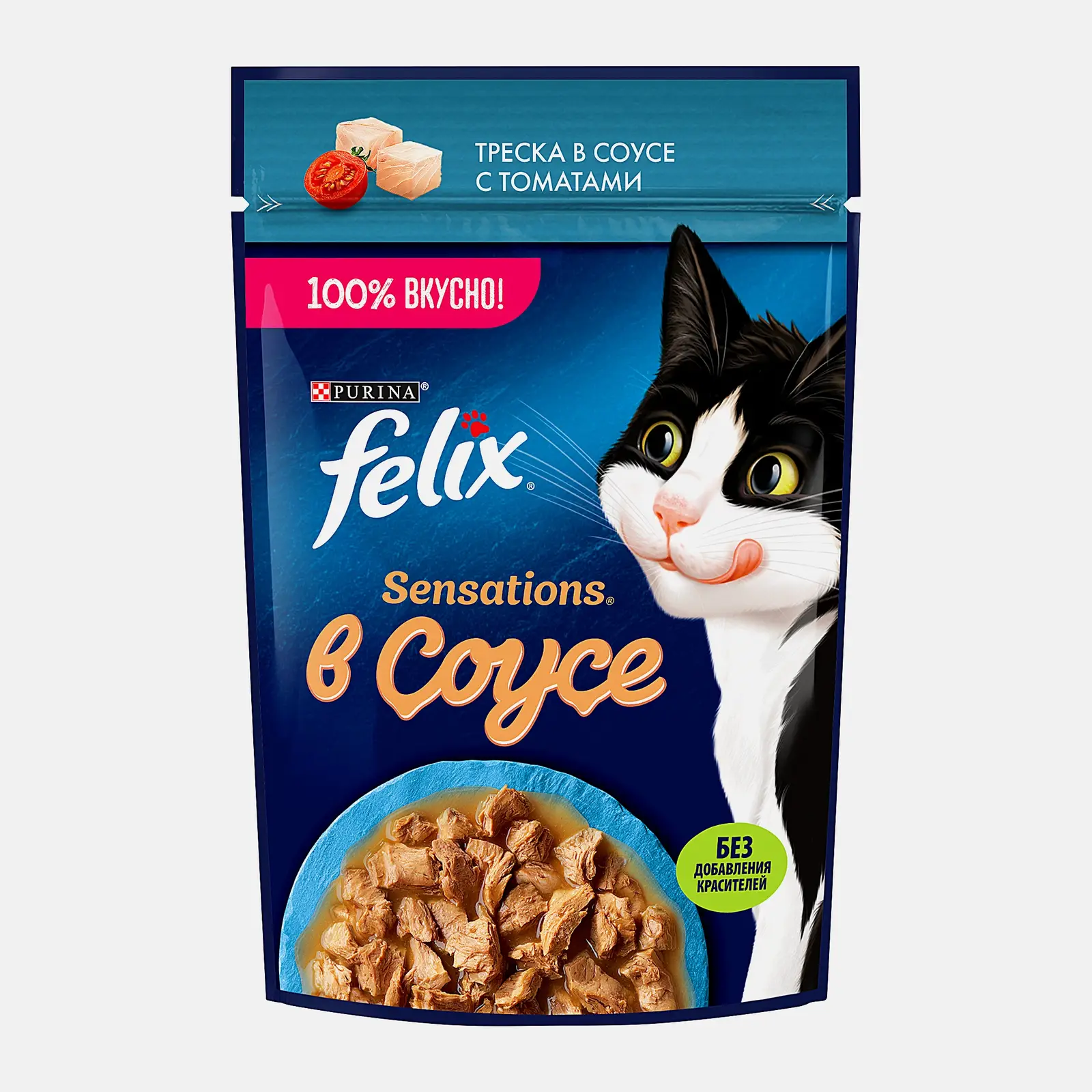 Влажный корм для кошек Sensations треска в соусе с томатами Felix 75г - фото 2