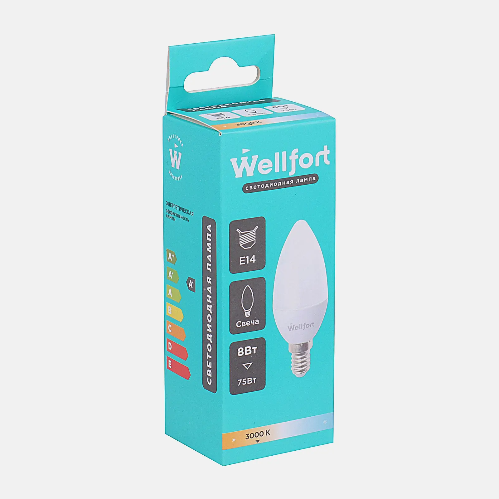 Изображение товара Светодиодная лампа Wellfort свеча 8Вт E14 теплый свет теплая атмосфера