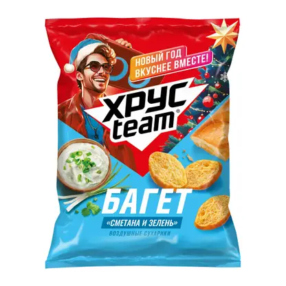 Изображение товара Сухарики Хрусteam Багет Сметана и зелень 100г