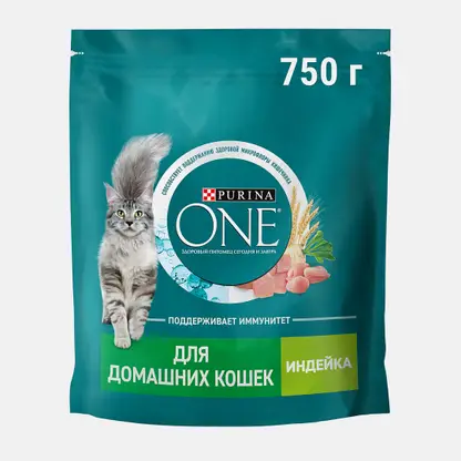 Сухой корм для домашних кошек с индейкой и злаками Purina ONE 750г