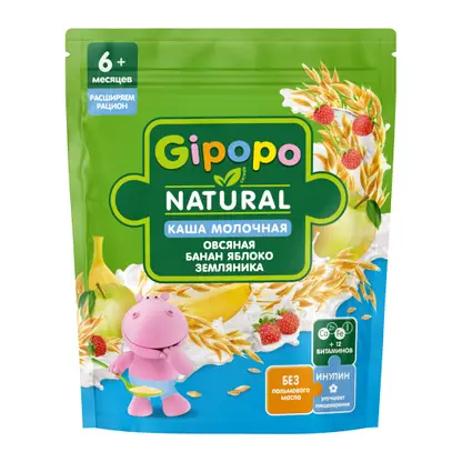 Изображение товара Каша детская Gipopo молочная Овсяная Банан-яблоко-земляника 170г