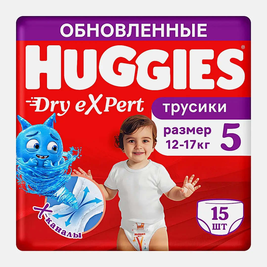 Подгузники-трусики для детей Huggies Dry Expert р.5 12-17кг 15шт Подгузники-трусики для детей Huggies Dry Expert р.5 12-17кг 15шт