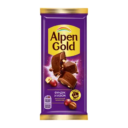 Изображение товара Молочный шоколад с фундуком и изюмом Alpen Gold 80г