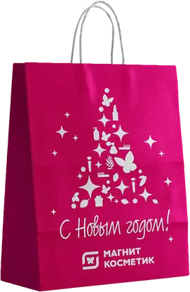 Пакет Магнит бумажный розовый новогодний