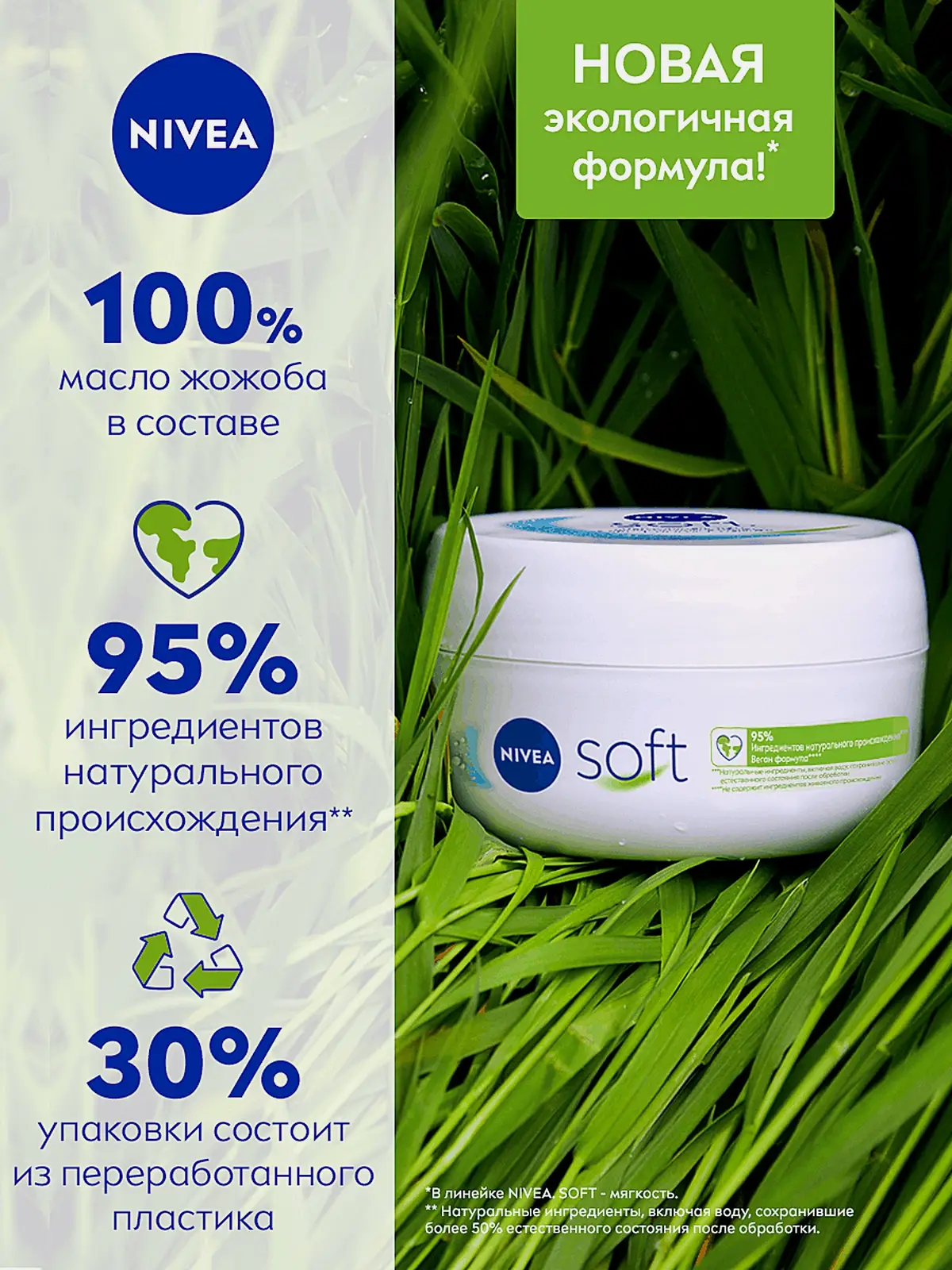 Увлажняющий крем для лица рук и тела интенсивный NIVEA Soft 100мл