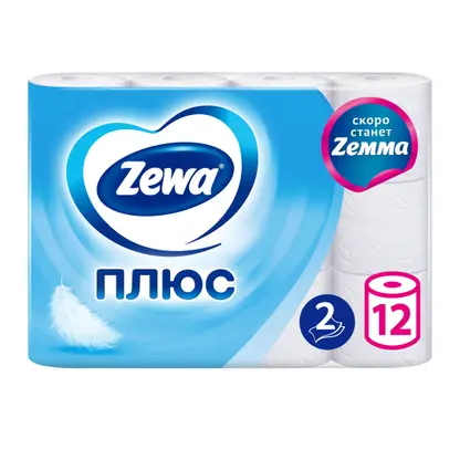 Изображение товара Туалетная бумага Zewa Плюс без аромата 2 слоя 12 рулонов экологичная мягкая